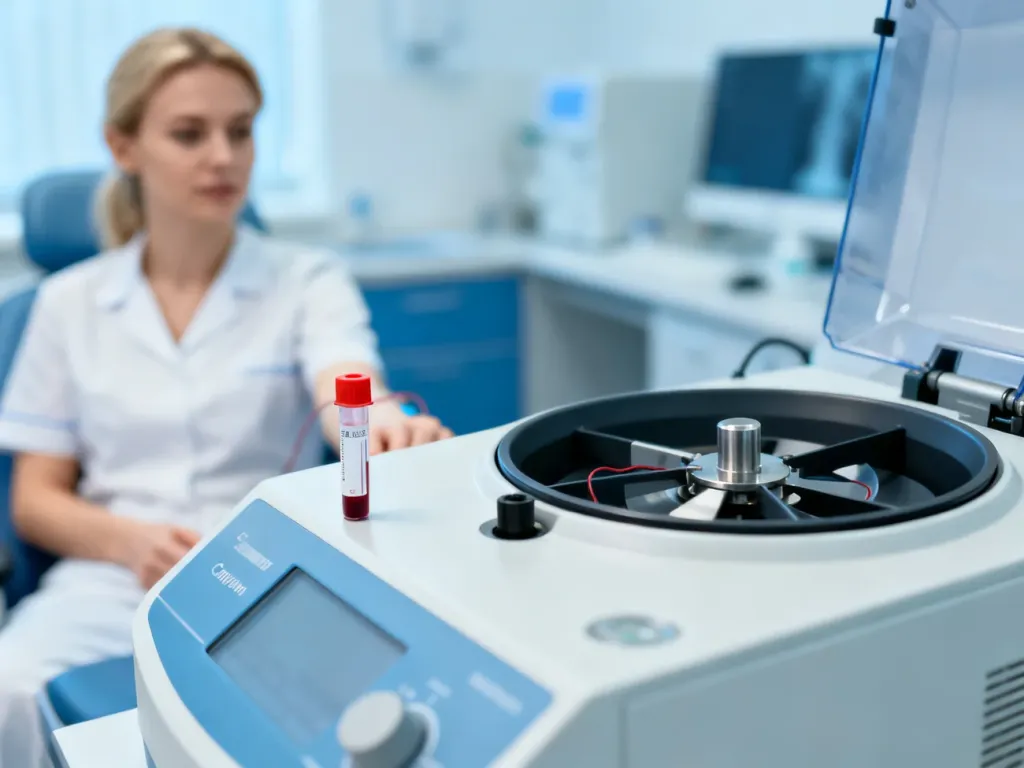 Kobieta podczas badania krzepliwości krwi w nowoczesnym laboratorium medycznym.